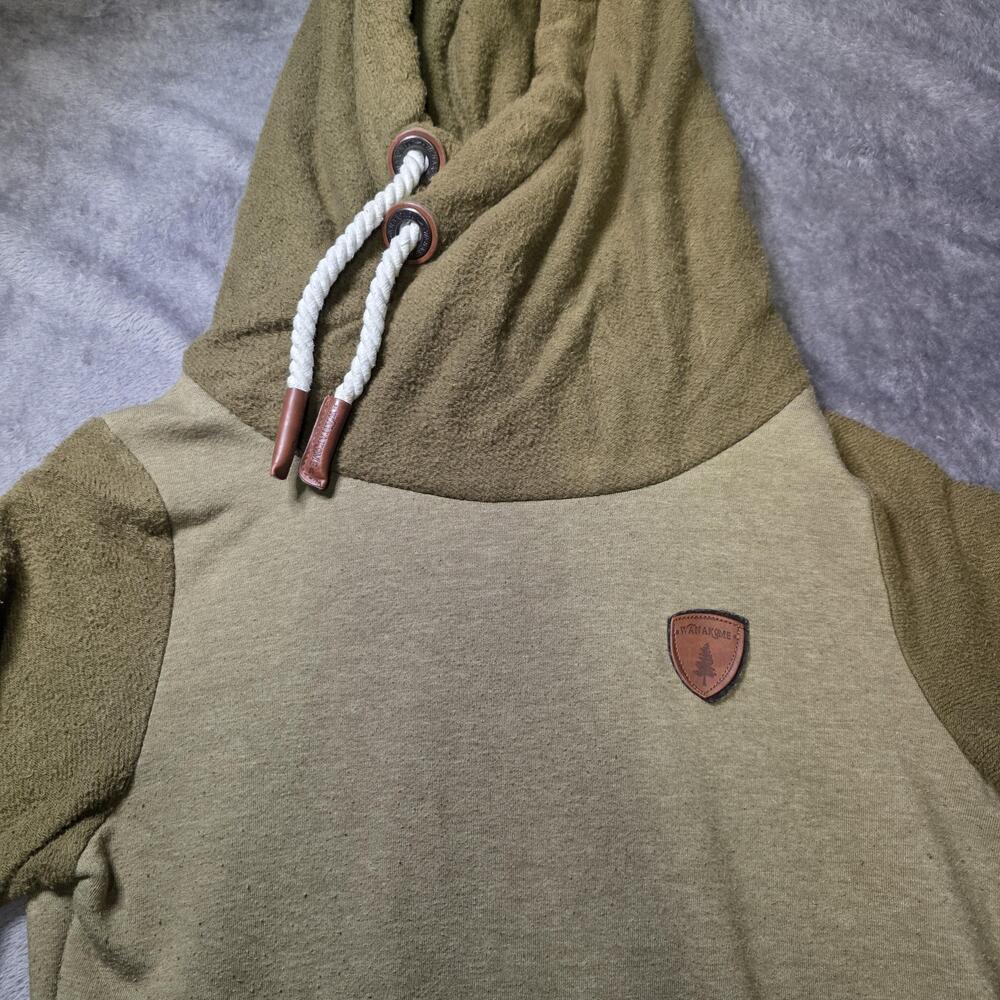 Wanakome Hoodie Womens Medium Green Colorblock Cowl Neck Fleece Pullover Logo